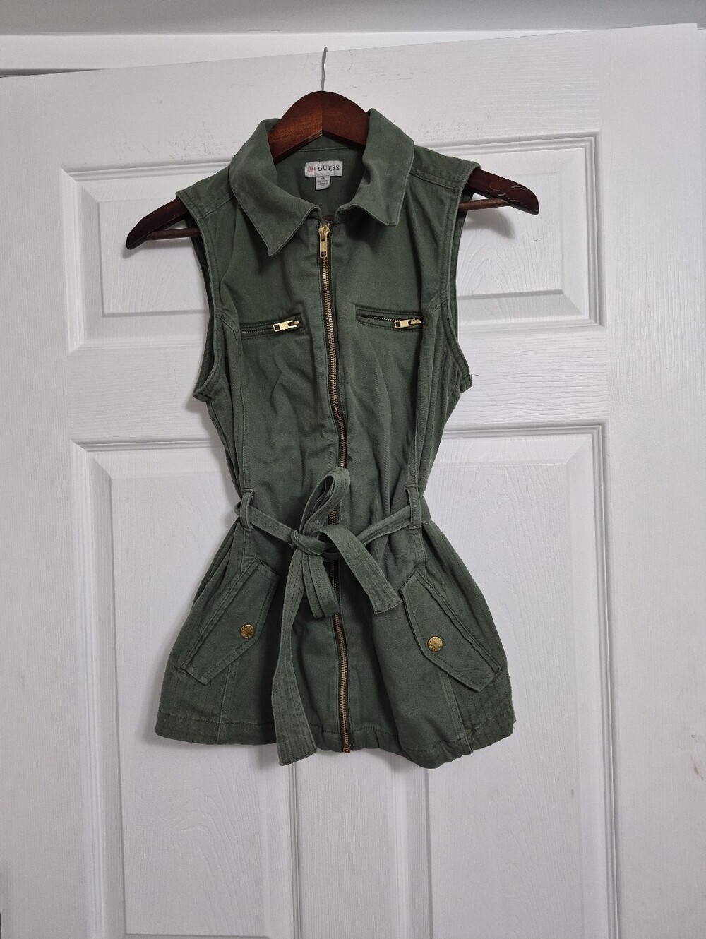 Sleeveless Olive Utility Jacket Vest with Belt